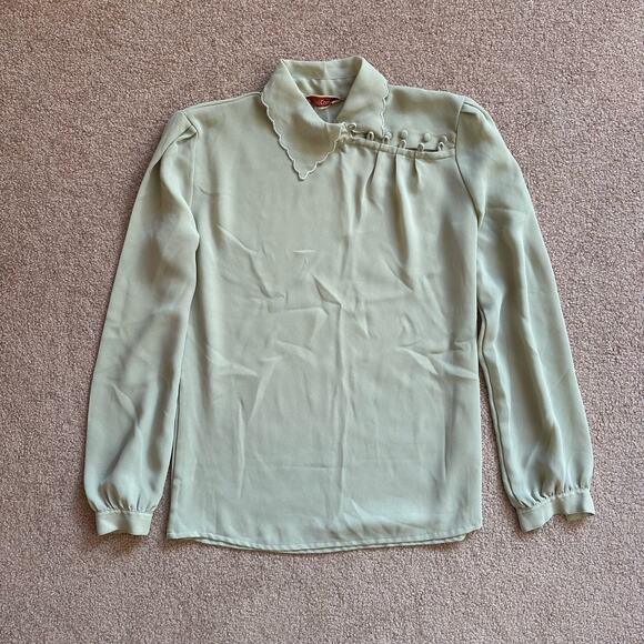 Vintage Jade Green Long-Sleeve Collared Blouse - Picture 10 of 10